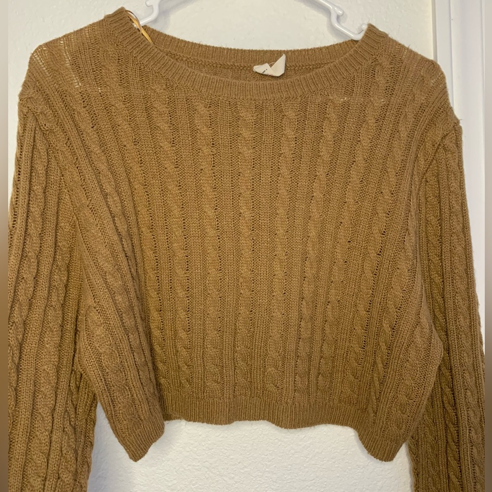 fashion Q | brown cropped knit long sleeve ~ Small